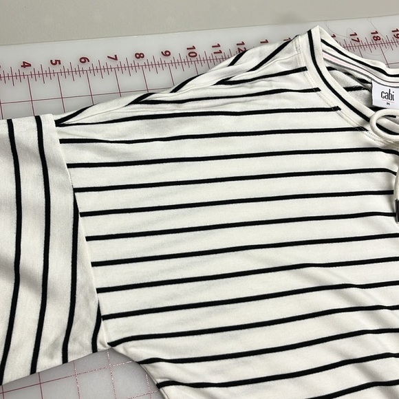 CABI Balloon SLV Drop Shoulder Keyhole Tie Preppy Beach Work B/W Stripe Tunic M - Picture 8 of 16
